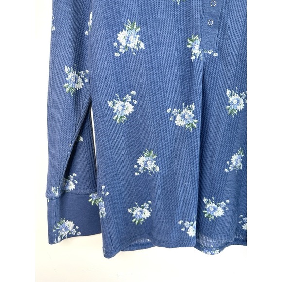 Aerie Waffle Knit Thermal Henley Shirt Women's Large Floral Long Sleeve Snap - Picture 5 of 10